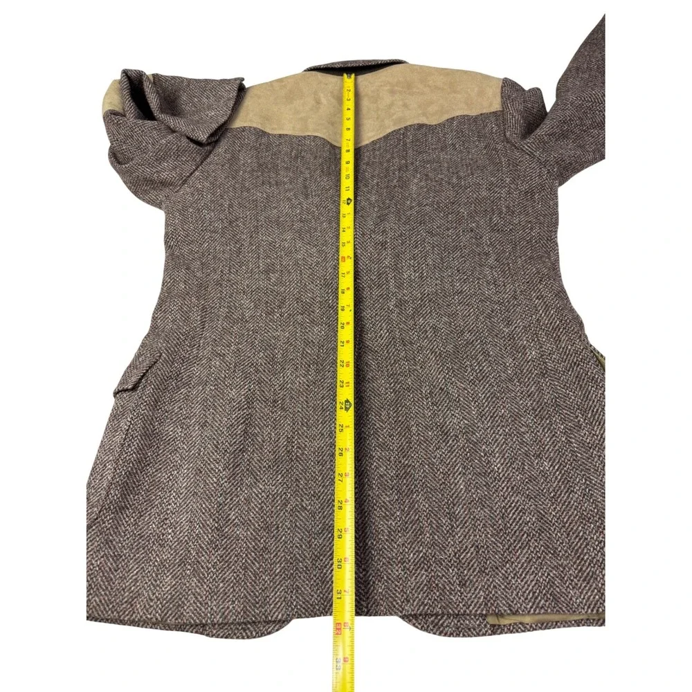 Pendleton Mens Brown Wool Herringbone Western Blazer Suede Yoke Elbow Patch 42L‎